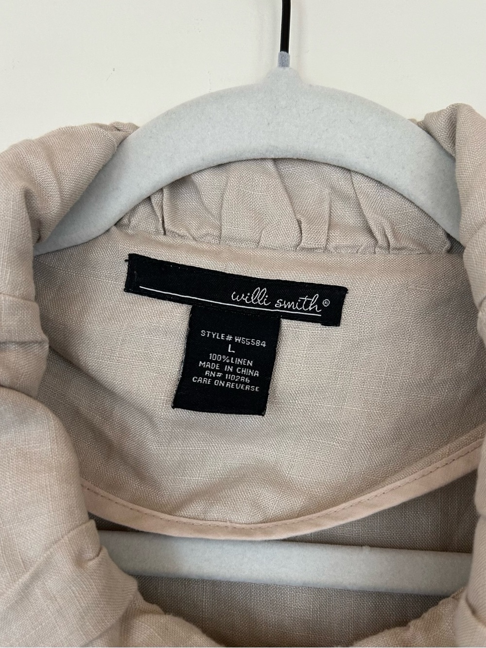 Willie Smith Light Beige Ruffle Collar Zip-Front Utility Jacket, Size Large - Picture 4 of 5